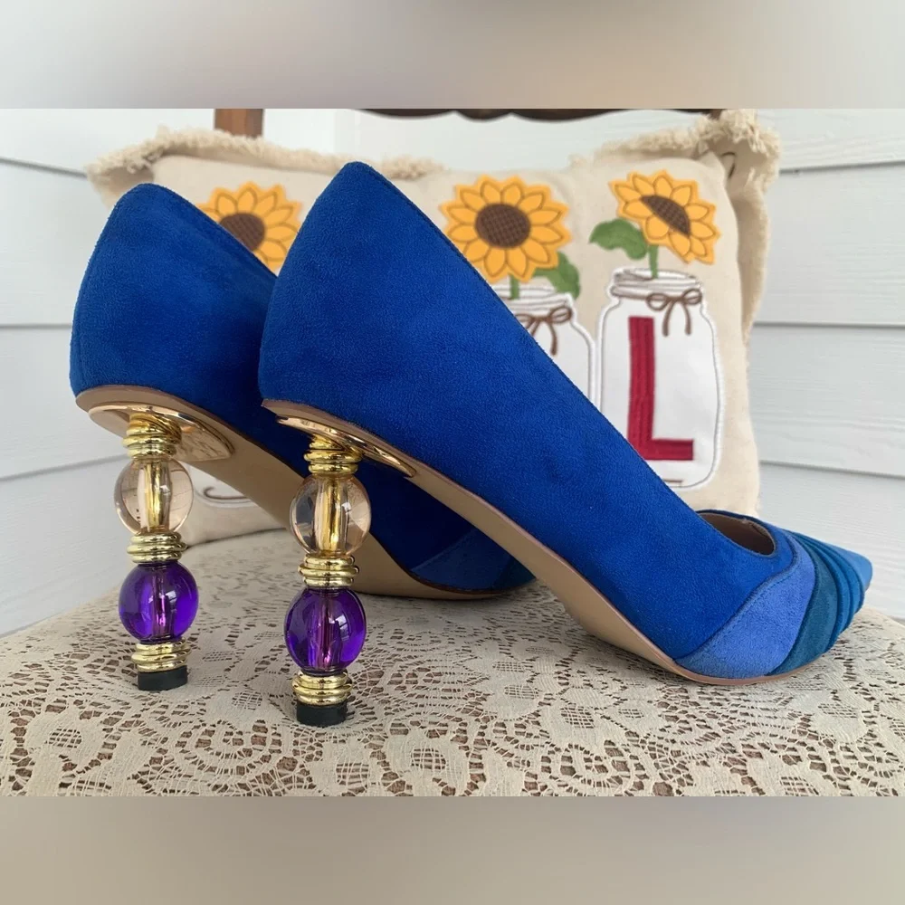 NWOB FOWT BLUE GRADIENT WAVE PATTERN POINTED TOE BLUE/TEAL/PURPLE PUMPS SIZE 9.5 - Picture 11 of 16